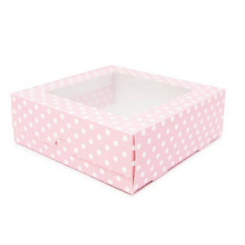 Flip Lid Windowed Boxes Made with Recycled Material -Light Pink PolkaDot Color